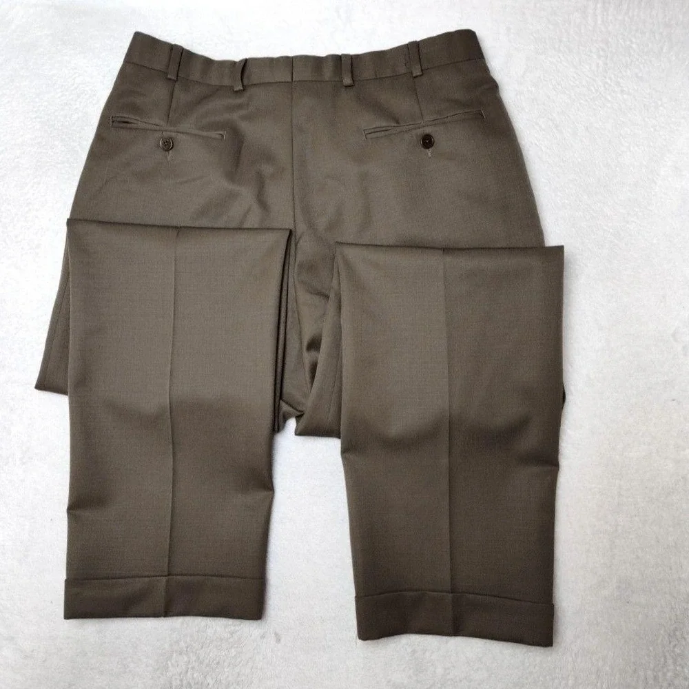 Brooks Brothers Pants Mens 34x32 Brown Wool Pleated Cuffed Dress Suit Slacks